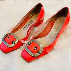 Salvatore Ferragamo Patent Leather Square Toe Heel